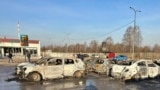 This photo released by Moscow Region Governor Andrei Vorobyev official telegram channel shows damaged and burnt cars following a Ukrainian drone attack in Domodedovo, outside Moscow, Russia, on March 11, 2025. 