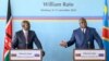 Democratic Republic of Congo President Felix Tshisekedi, right, speaks during a joint press conference with Kenyan President William Ruto at the Palace of the Nation in Kinshasa, Democratic Republic of Congo, on Nov. 21, 2022.