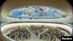 Dewan Hak Asasi Manusia Perserikatan Bangsa-Bangsa di Jenewa, Swiss, 12 September 2022. (Gambar diambil dengan lensa mata ikan). REUTERS/Denis Balibouse.