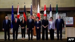 8일 일본 도쿄에서 주요7개국(G7) 외무장관회의가 열렸다. 왼쪽부터 호세프 보렐 유럽연합(EU) 외교∙안보정책 고위 대표, 제임스 클레벌리 영국 외무장관, 아날레나 베어보크 독일 외무장관, 토니 블링컨 미국 국무장관, 가미카와 요코 일본 외무상, 멜라니 졸리 캐나다 외무장관, 카트린 콜로나 프랑스 외무장관, 안토니오 타야니 이탈리아 외무장관.