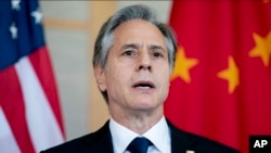 FILE - U.S. Secretary of State Antony Blinken speaks during a meeting in Nusa Dua, on the Indonesian resort island of Bali, July 9, 2022.