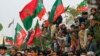 Supporters of former prime minister Imran Khan's Pakistan Tehreek-e-Insaf party protest against the alleged skewing in Pakistan's national election results, in Peshawar, Feb. 17, 2024. 