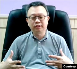 位於台灣台中的中興大學國際政治研究所特聘教授蔡東杰(美國之音視頻採訪截圖