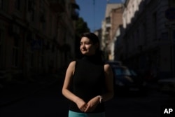 Nelly Isaeva, director of Helping to Leave, stands for a photo in Kyiv, Ukraine, Tuesday, July 4, 2023.