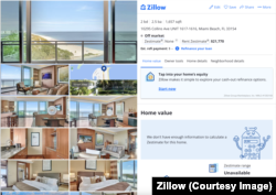 A page on real estate website Zillow.com advertising Perevalov’s condominiums in One Bal Harbour.