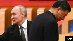 中國領導人習近平和俄羅斯總統普京在北京人大會堂出席一帶一路論壇開幕式 (2023年10月18日)