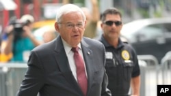 Sen. Bob Menendez, D-N.J., enters federal court in New York, July 15, 2024. 
