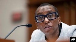 FILE - Harvard President Claudine Gay speaks during a hearing of the House Committee on Education on Capitol Hill, Dec. 5, 2023, in Washington. 