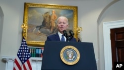 President Joe Biden speaks in the Roosevelt Room of the White House in Washington, May 28, 2023. Biden and House Speaker Kevin McCarthy reached a final agreement Sunday on a deal to raise the nation's debt ceiling. It now has been be approved by Congress.