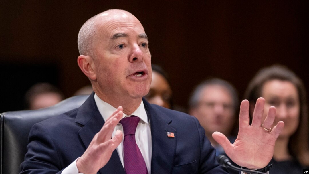 FILE - U.S. Homeland Security Secretary Alejandro Mayorkas testifies during a hearing of the Senate Appropriations Committee on Capitol Hill, Nov. 8, 2023, in Washington. 