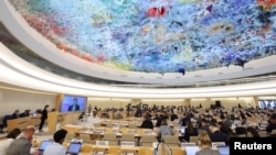 French Minister for Europe and Foreign Affairs Catherine Colonna speaks during the Human Rights Council at the United Nations in Geneva, Switzerland, Feb. 27, 2023.