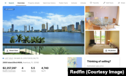 A page on real estate website Redfin.com advertising the condominium Abramov formerly owned in the 2600 Island Blvd – Residence du Cap building.