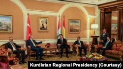 کۆبوونەوەی بەرپرسانی باڵای هەرێمی کوردستان لەگەڵ ڕەجەب تەیب ئەردۆغان و شاندی یاوەری لە حکومەتی تورکیا بۆ هەولێر لە ڕۆژی 22-4-2024.