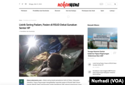 Situs web lokal nokenwene.com, yang banyak melaporkan kisah-kisah terkait layanan publik di kawasan Provinsi Papua Pegunungan dalam tangkapan layar.