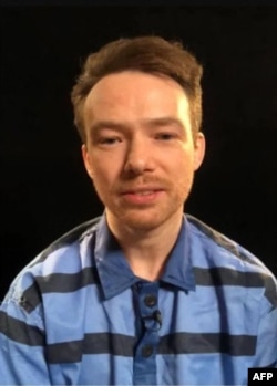 Johan Floderus is seen in this family handout of a videograb taken during a video call from Evin prison in Tehran, Aug. 7, 2023. (AFP Photo/Handout)