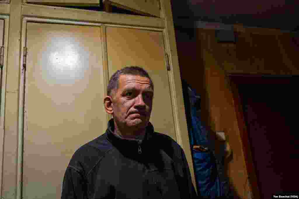 Oleg Kristopp, a 53-year-old carpenter, says he routinely wakes up in the middle of the night with nightmares about explosions and artillery fire, Feb. 15, 2023.