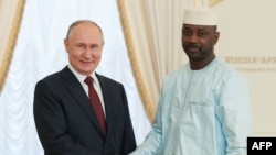 Russian President Vladimir Putin meets Malian junta leader Assimi Goita in Strelna, Russia, July 29, 2023. In March 2024, the two discussed strengthening cooperation, and on May 24, the countries launched a large solar plant project in southwestern Mali.