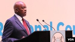 Botswana President Mokgweetsi Masisi addresses delegates at the WHO Africa Region meeting in Gaborone, Aug. 28, 2023. (Mqondisi Dube/VOA)