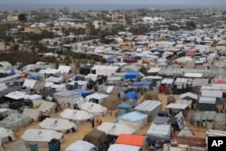 A tent camp housing Palestinians displaced by the Israeli offensive is seen in Rafah, Gaza Strip, Feb. 27, 2024.