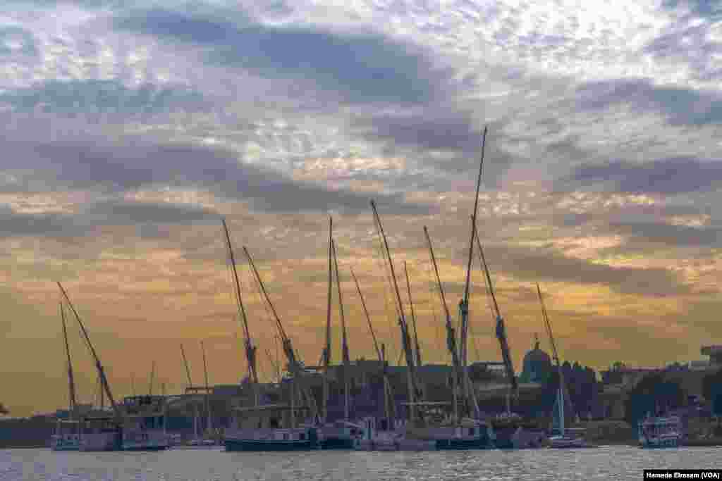 Sailors say in busier times, these traditional boats, or feluccas, would be gliding around the Nile for a sunset ride at this time of year, in Luxor, Egypt, Feb. 23, 2024.