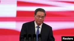 中國總理李強在北京舉行的中國國際供應鏈促進博覽會開幕式上致詞。（2023年11月28日）