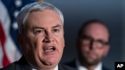 House Oversight and Accountability Committee Chairman James Comer, R-Ky., speaks to reporters about the Republican impeachment inquiry of President Joe Biden prior to a Ways and Means Committee hearing at the Capitol in Washington, Dec. 5, 2023.
