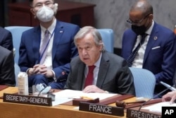 FILE: United Nations Secretary-General Antonio Guterres speaks on Sept. 22, 2022, at United Nations headquarters.