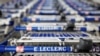 FILE: Shopping carts outside a Leclerc hypermarket in Reze near Nantes in France, April 29, 2020.