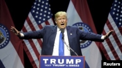 U.S. Republican presidential candidate Donald Trump speaks during a campaign rally at the downtown Midland Theater in Kansas City, Mo., March 12, 2016. 