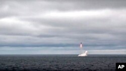러시아가 지난달 26일 잠수함발사탄도미사일(SLBM) 발사 장면을 공개했다. (자료사진)