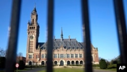 The front of the International Criminal Court in The Hague, Netherlands, March 7, 2022.