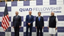 美國總統拜登、日本首相岸田文雄、印度總理莫迪和澳洲總理安東尼阿爾巴尼斯在東京舉行的四方安全對話峰會上合影。 (2022年5月24日)