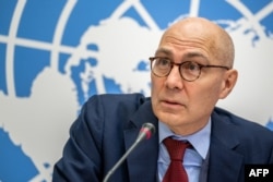 Komisaris Tinggi Hak Asasi Manusia Volker Türk dalam konferensi pers di Kantor PBB di Jenewa, 9 Desember 2022. (FABRICE COFFRINI / AFP)