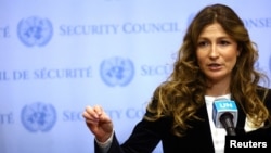 Wakil Menteri Luar Negeri Ukraina Emine Dzhaparova berbicara dalam konferensi pers di markas PBB di New York, pada 12 Januari 2023. (Foto: Reuters/Mike Segar)