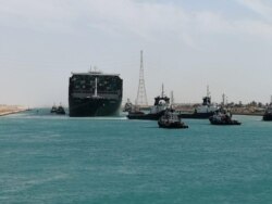 Ship Ever Given, one of the world's largest container ships, is seen after it was fully floated in Suez Canal, Egypt, March 29, 2021.