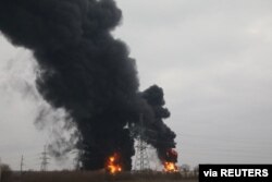 A view shows a fuel depot on fire in the city of Belgorod, Russia April 1, 2022. Pavel Kolyadin/BelPressa/Handout