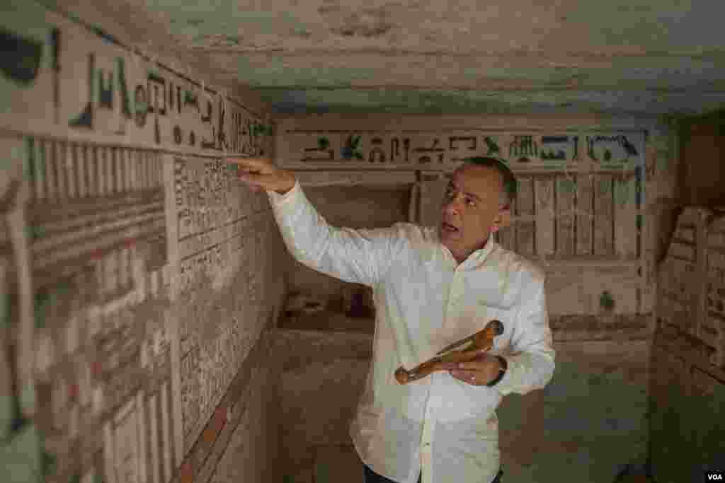 Mostafa Waziri, secretary-general of the Supreme Council of Antiquities, says their discovery started off with the tomb of a high-ranking diplomat named Eri, in Cairo, Egypt, March 19, 2022. (Hamada Elrasam/VOA)