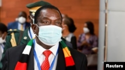 FILE - President of Zimbabwe Emmerson Mnangagwa arrives to attend the opening ceremony of the 35th ordinary session of the Assembly of the African Union at the African Union Commission (AUC) headquarters in Addis Ababa, Ethiopia. February 5, 2022.