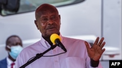 Ugandan President Yoweri Museveni speaks during the Uganda-Turkey Investment summit at the Munyonyo Speke Resort in Kampala, Uganda, on May 12, 2022.