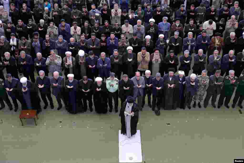 Iran's Supreme Leader Ayatollah Ali Khamenei prays during Friday prayers in Tehran, Iran. (Office of the Iranian Supreme Leader/WANA/Handout via Reuters)