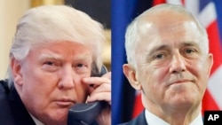 Presiden AS Donald Trump, 28 Januari 2017 (kiri) dan PM Australia Malcolm Turnbull, 20 November 2016 (kanan) (Foto: dok).