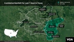 Map of flooded areas of Houston, Texas after passage of Hurricane Harvey