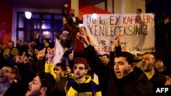 FILE - Protesters demonstrate in front of the Consulate General of Sweden in Istanbul, Turkey, after Rasmus Paludan, leader of Danish far-right political party Hard Line and who also has Swedish citizenship burned a copy of the Quran, Jan. 21, 2023.