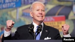 Presiden AS Joe Biden berbicara di Washington, DC Rabu (6/4). 