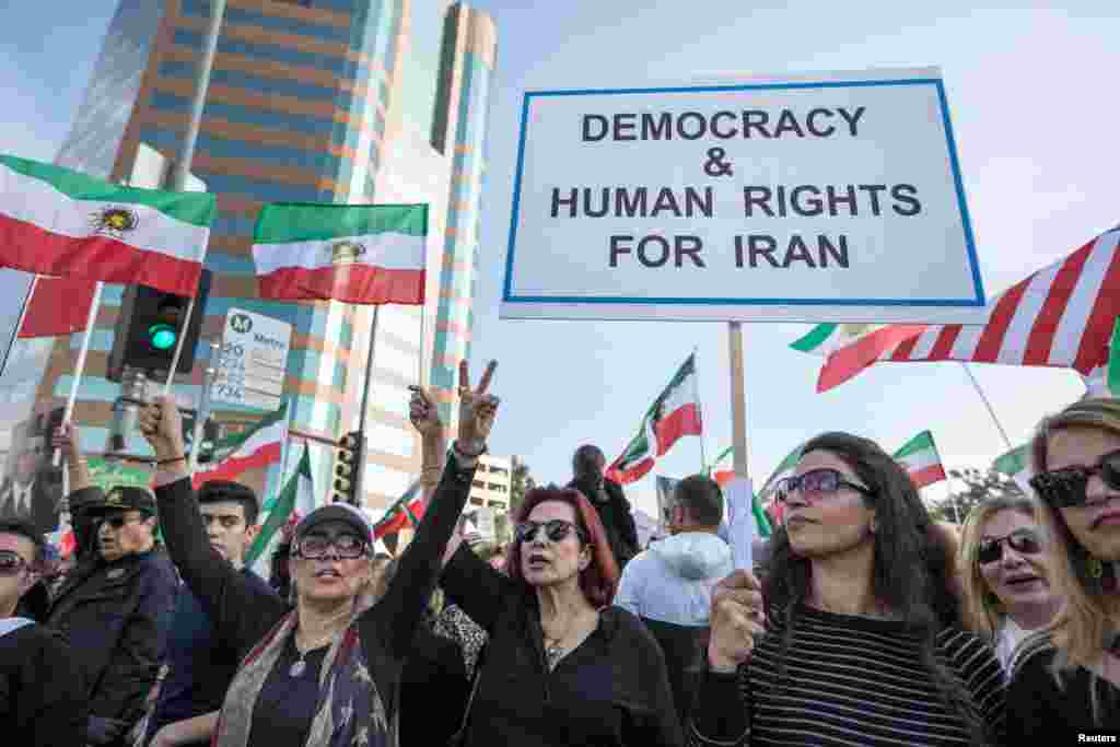 Thousands of people rally in support of Iranian anti-government protests in Los Angeles, Ca, Jan. 7, 2018.