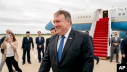U.S. Secretary of State Mike Pompeo arrives at Sunan International Airport in Pyongyang, North Korea, Friday, July 6, 2018. 