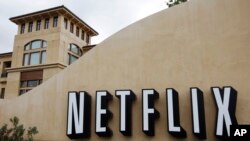FILE - The exterior of Netflix headquarters in Los Gatos, California. 