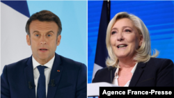From left, French President Emmanuel Macron and far-right leader Marine Le Pen .