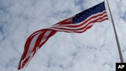 The American flag waves in Bloomington, Indiana. 