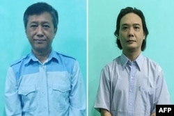 Aktivis demokrasi Kyaw Min Yu, (kiri) dan mantan anggota parlemen Maung Kyaw, yang juga bernama Phyo Zeya Thaw. (Foto: AFP)